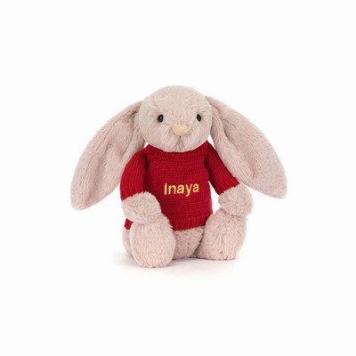 Jellycat Bashful Luxe Bunny Rosa with Red Jumper UK | 05763YESQ